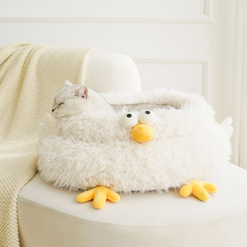 zeze Gugu Chicken Plush Pet Bed — Deep-Sided Round Nest for Cats & Small Dogs