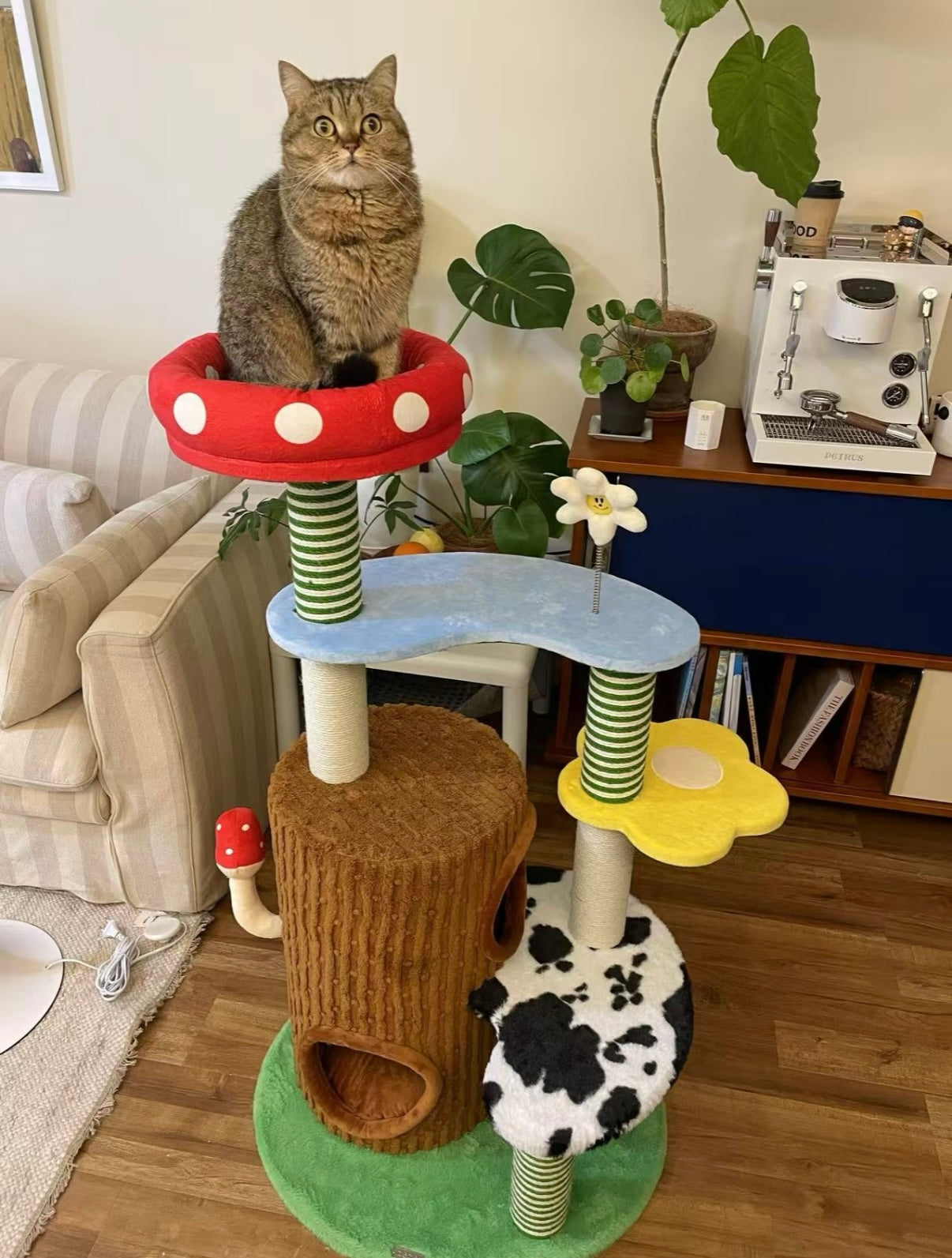 Deluxe 3-in-1 Cat Tree: Mushroom Bed, Scratcher, Multi-Level Tower for climbing, scratching, napping.