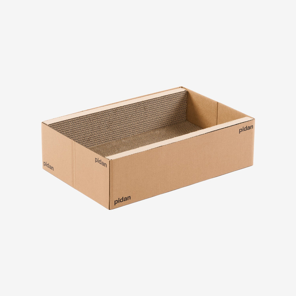 pidan Box Cat Scratcher, an open kraft box lined with corrugated scratching boards