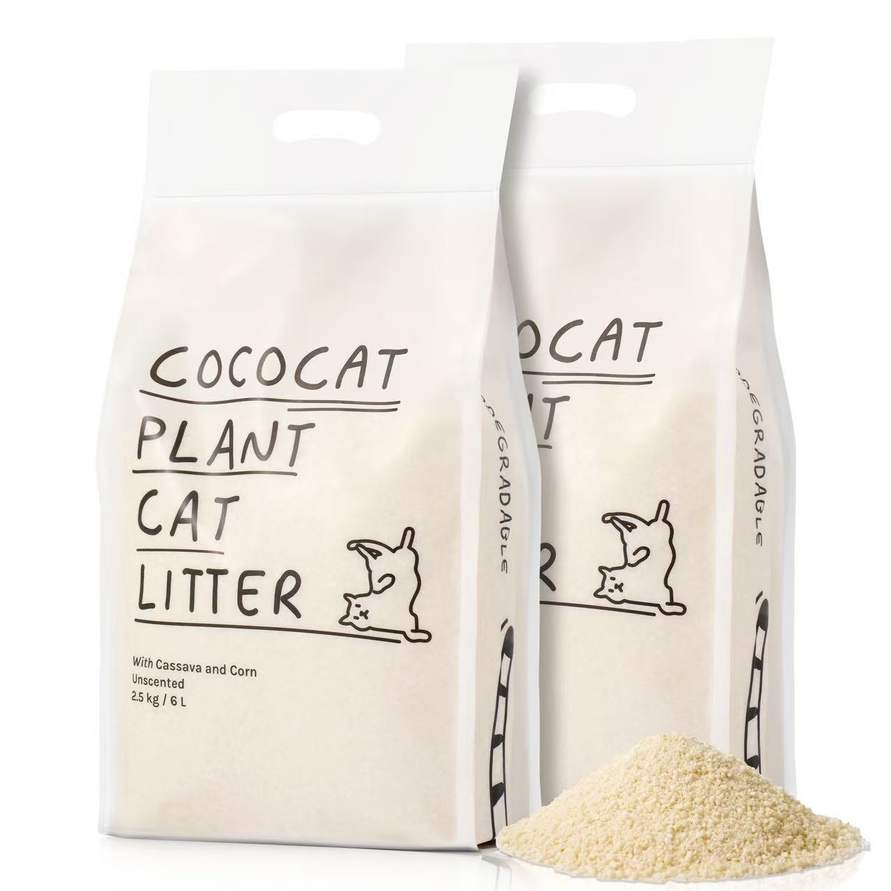 COCOCAT Unscented Cassava Cat Litter 2.5kg: Natural, strong clumping, plant-based for powerful odor control.