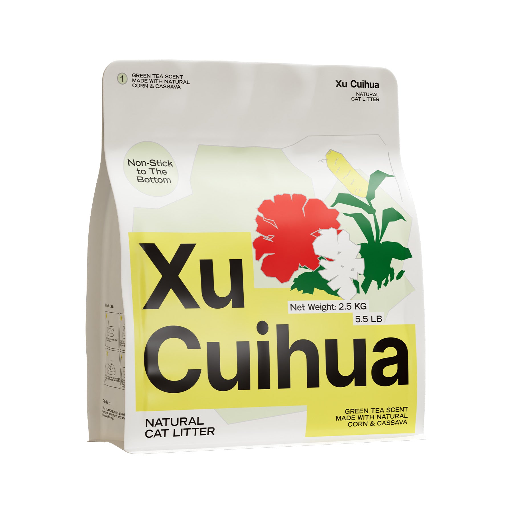 Xu Cuihua 2.5KG Corn Cassava Cat Litter, Green Tea Scent, Non-Stick, Eco-Friendly.