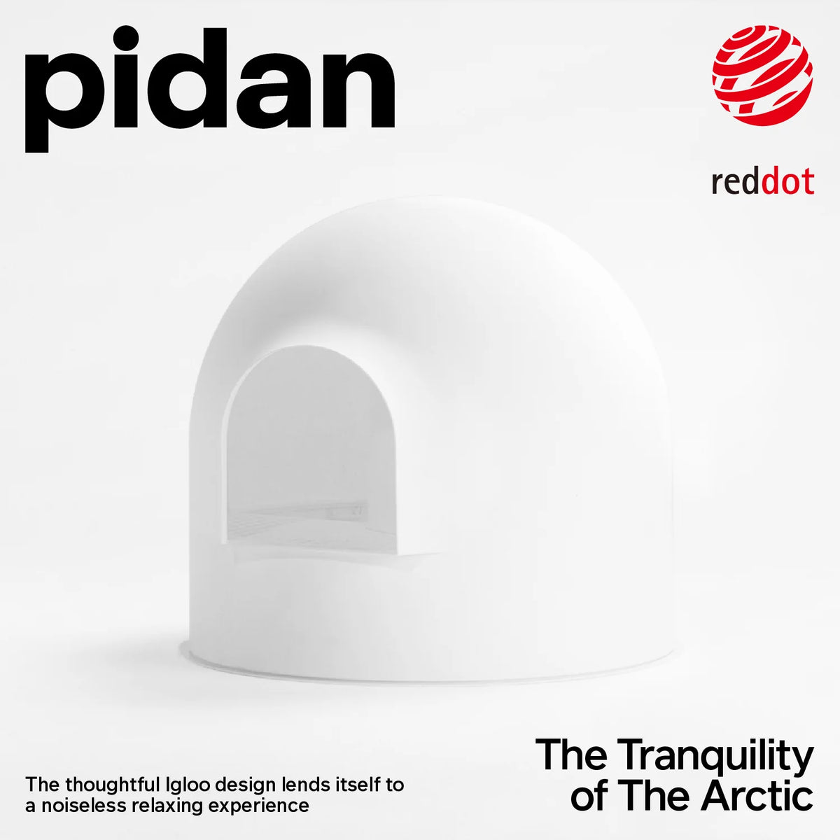 pidan Igloo Snow Dome cat litter box in white, front three-quarter studio view