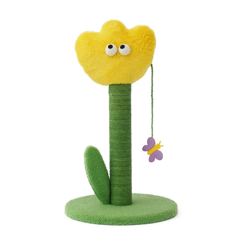 zeze Tulip Cat Scratching Post — Plush Bloom, Jute Rope Column & Rattle Leaf