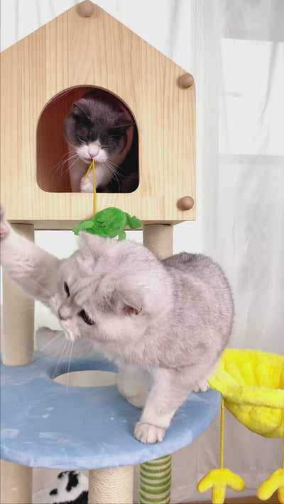 zeze Farmhouse Cat Tree — 138cm Tower with Wooden House, Chick Hammock & Cow-Print Perch