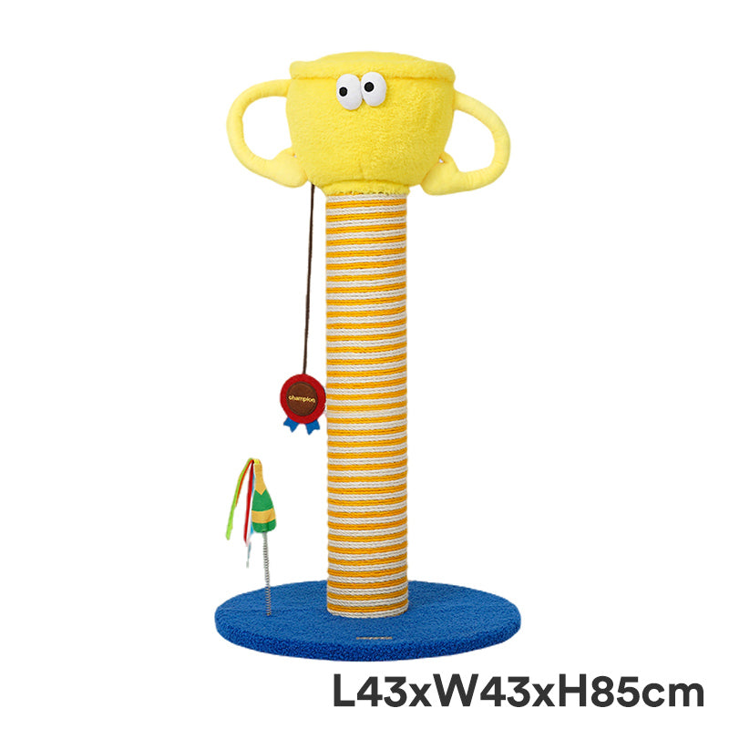 zeze Trophy Cat Scratching Post — 85 cm overall, with Catnip Rosette & Spring Toy