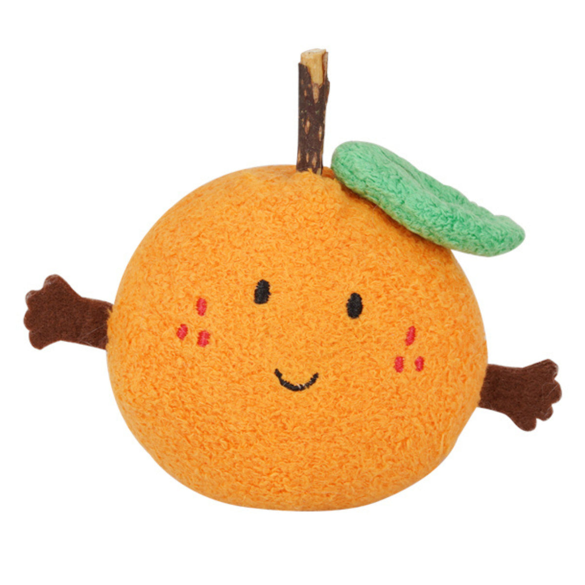 zeze Lucky Orange cat toy, plush orange with leaf and silvervine stick, on white