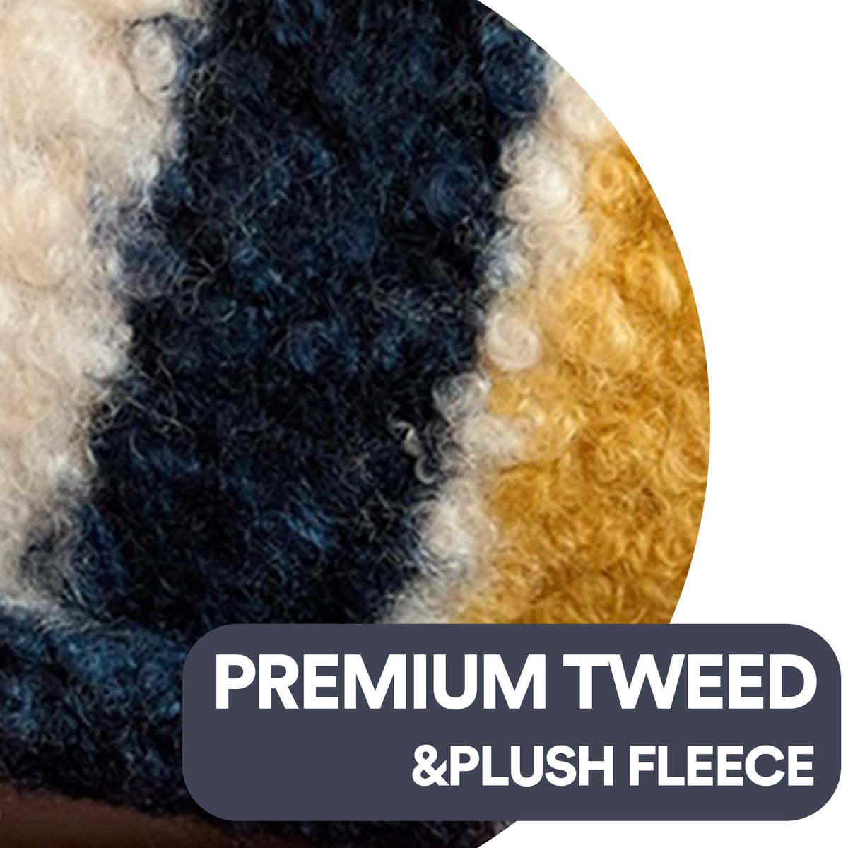 zeze Mondrian vintage pet sofa bed, tweed and plush fleece texture close-up