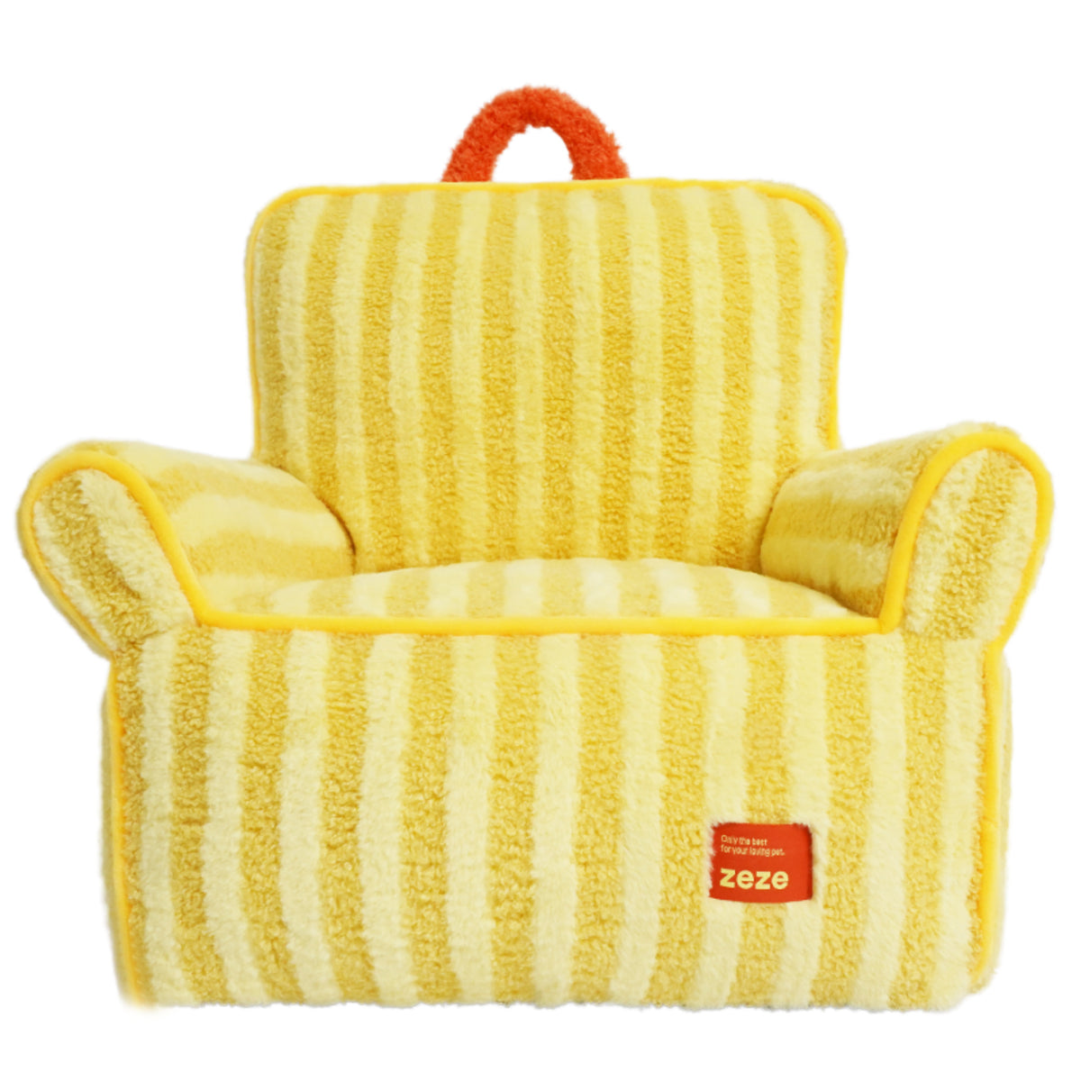 zeze Striped Plush Pet Armchair, yellow striped high-backed chair on white, 40 × 40 × 47 cm